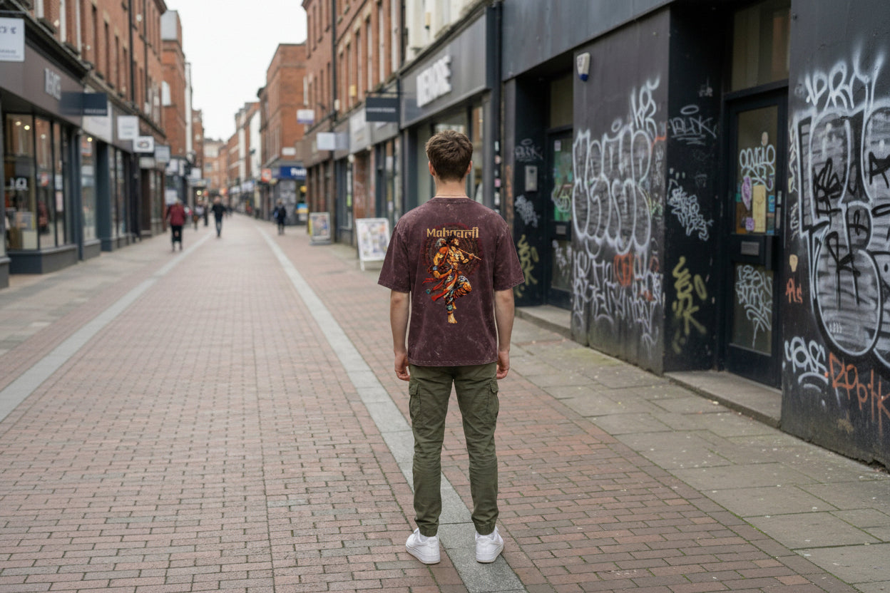 Mahabali Brown Acid Washed DTG Printed | 100% Cotton